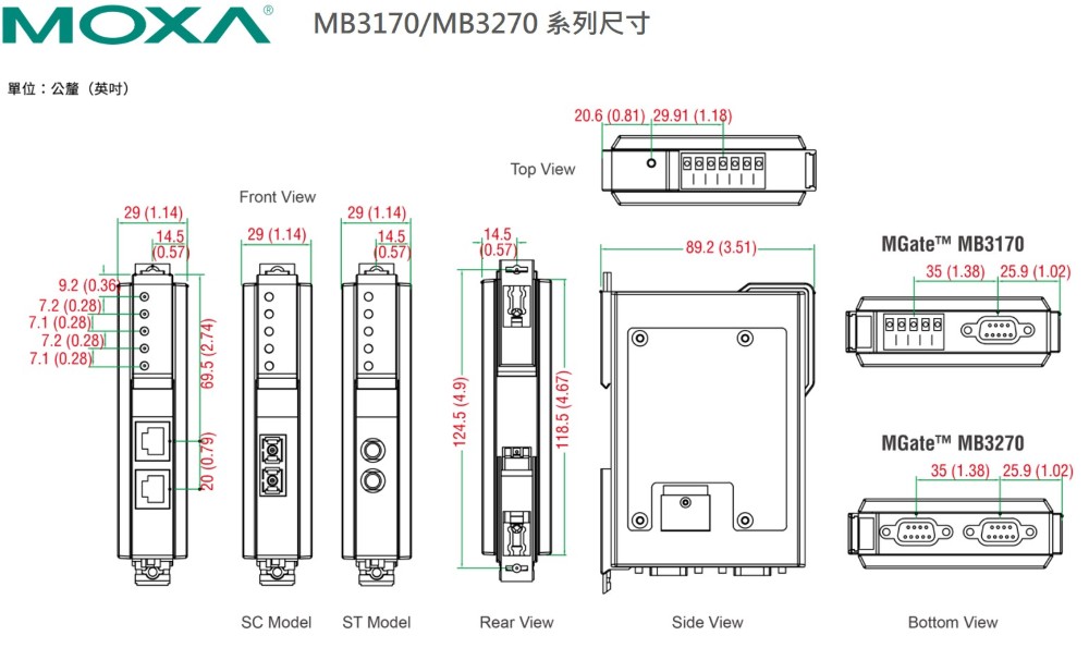 MGate MB3170/MB3270 系列尺寸